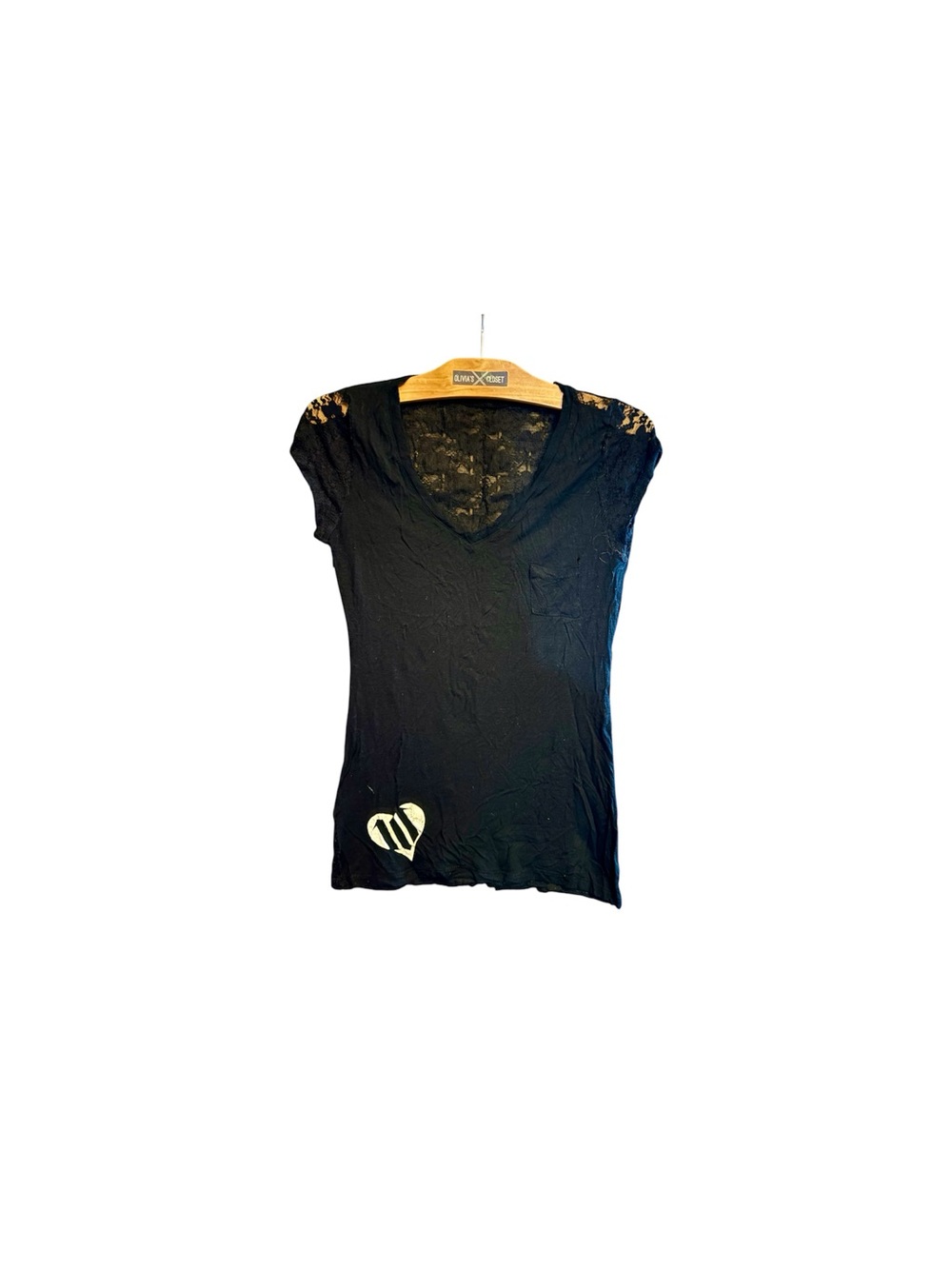 We All Ride WAR Women's Black V-Neck Lace Accent Tee